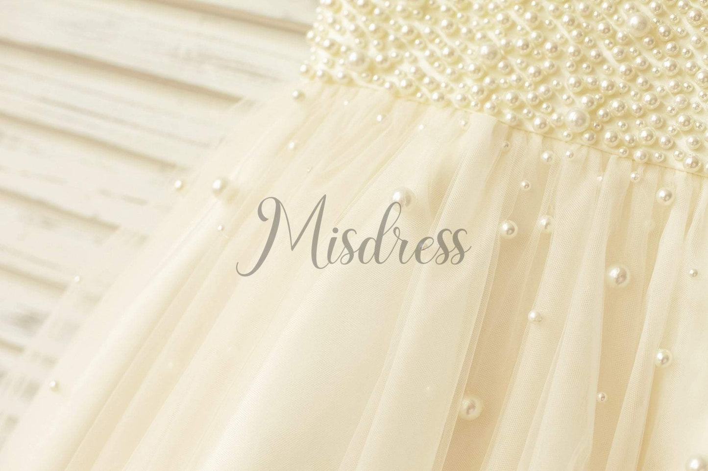 V Neck Champagne Tulle Pearl Beaded Flower Girl Dress - Flower Girl Dresses