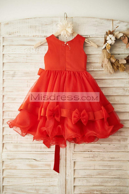 Red Lace Organza Wedding Flower Girl Dress with Belt - Flower Girl Dresses
