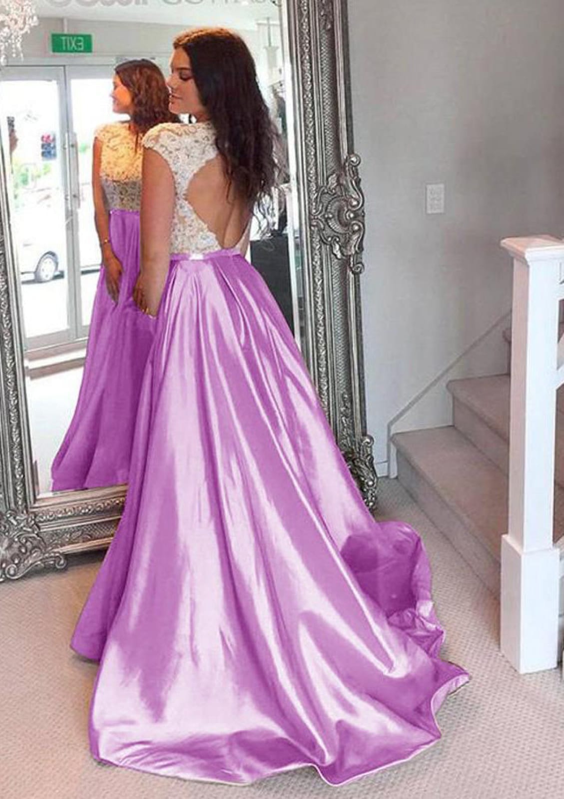 Princess Scoop Neck Open Back Floor Length Court Train 
