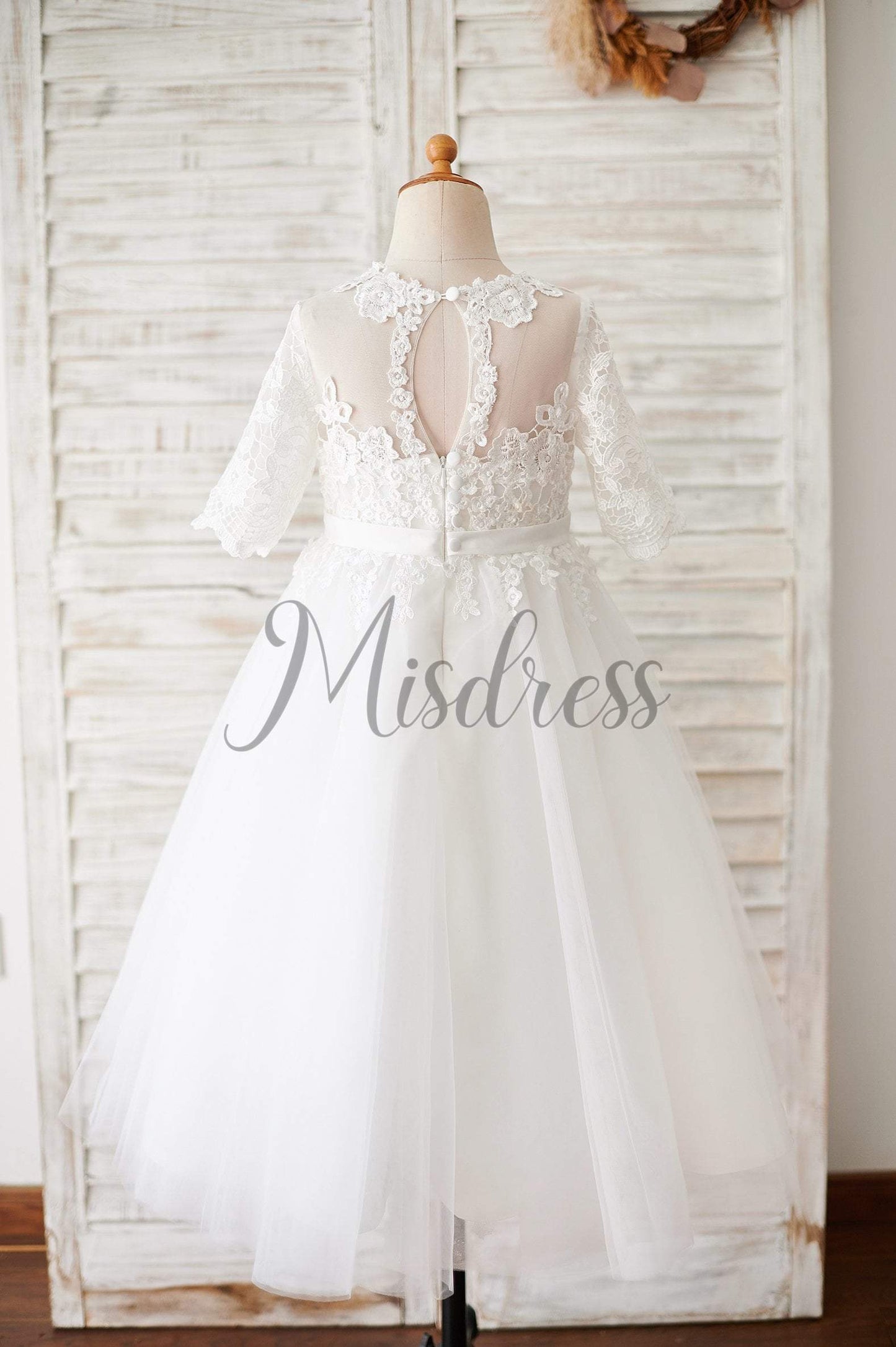 Princess Short Elbow Sleeves Ivory Lace Tulle Wedding Flower Girl Dress - Flower Girl Dresses