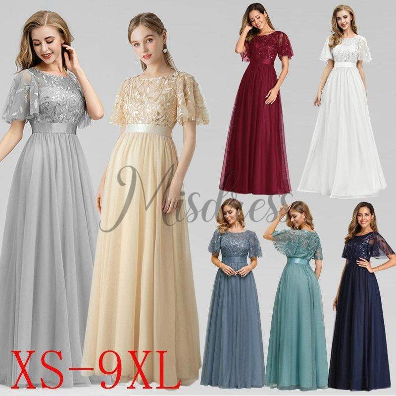 Short Sleeves Lace Sequin Tulle Evening Prom Dress - Prom Dresses