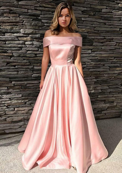 A-line/Princess Off-the-Shoulder Sleeveless Sweep Train
