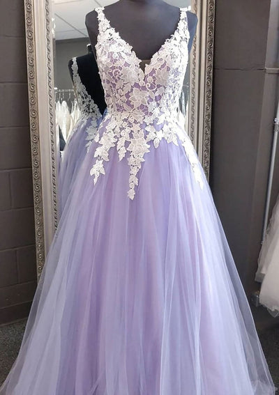 Princess Sleeveless V Neck Long Tulle Formal Party Dress 