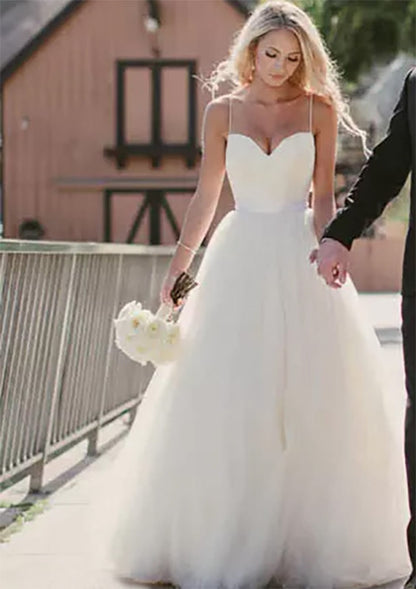 Princess Strap Sweetheart Sleeveless Sweep Tulle Wedding 