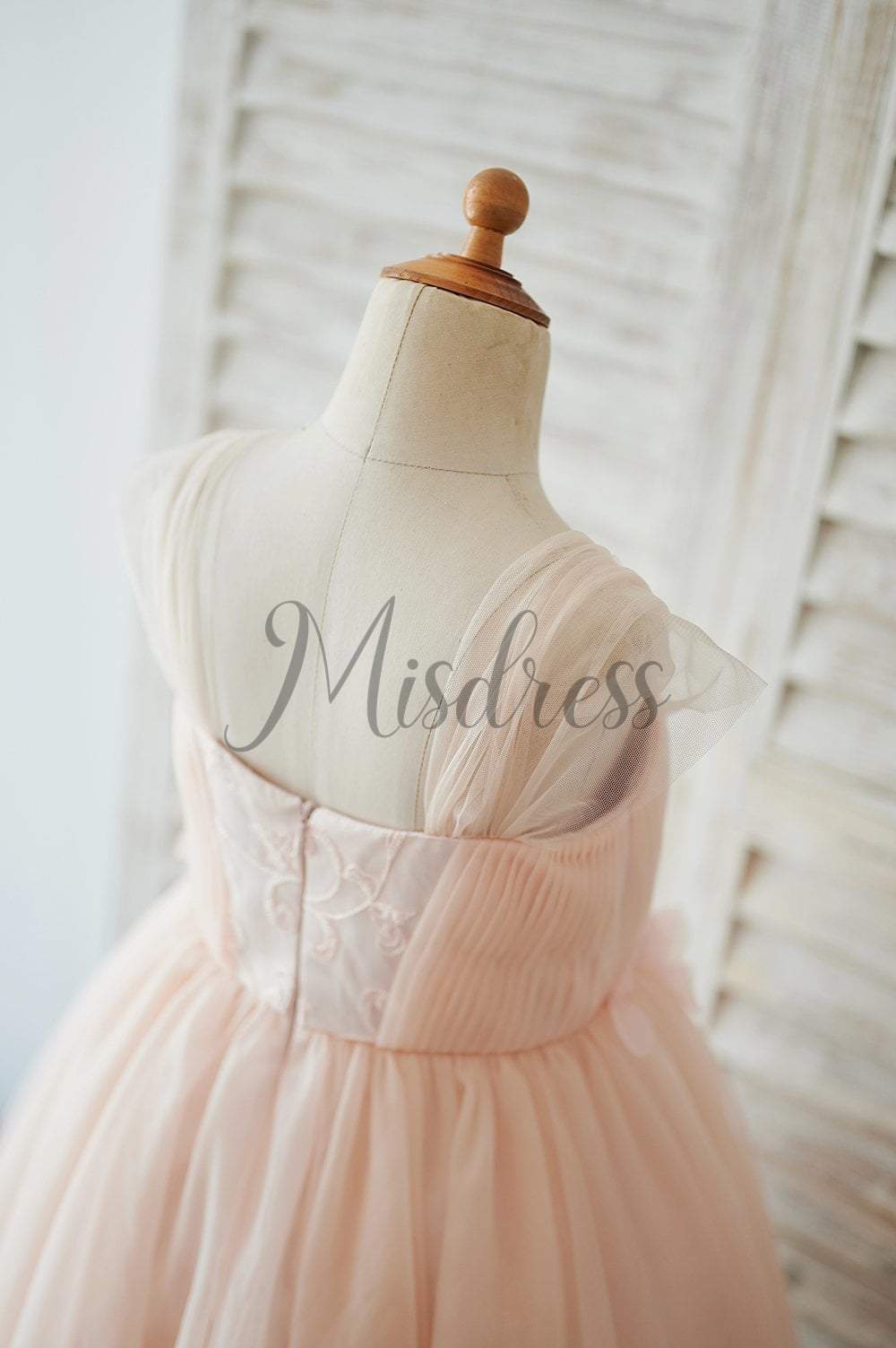 Strap Blush Pink Lace Tulle Wedding Flower Girl Dress with Beading - Flower Girl Dresses