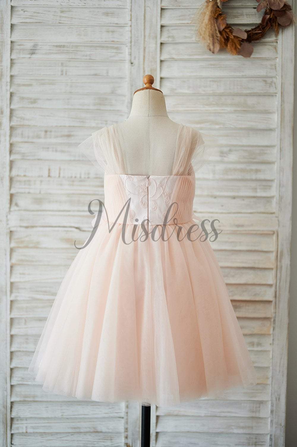 Strap Blush Pink Lace Tulle Wedding Flower Girl Dress with Beading - Flower Girl Dresses