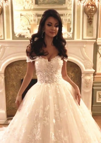 Princess Sweetheart Cathedral Ball Gown Lace Wedding Dress -