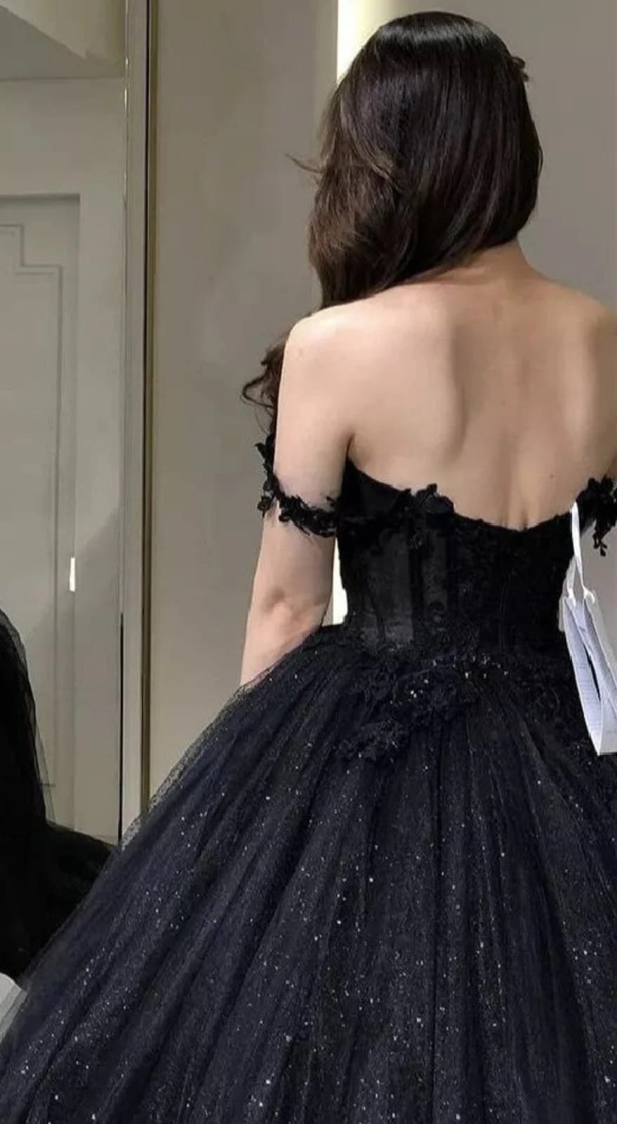 Princess Sweetheart Off Shoulder Glitter Black Tulle Wedding