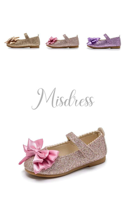 Purple/Pink/Gold Bowknot Sequin Wedding Flower Girl Shoes Kids Baby Princess Shoes - EU Size 21 / Pink