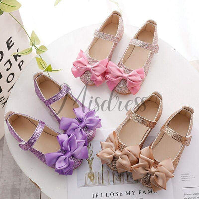 Purple/Pink/Gold Bowknot Sequin Wedding Flower Girl Shoes Kids Baby Princess Shoes