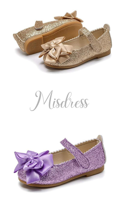 Purple/Pink/Gold Bowknot Sequin Wedding Flower Girl Shoes Kids Baby Princess Shoes