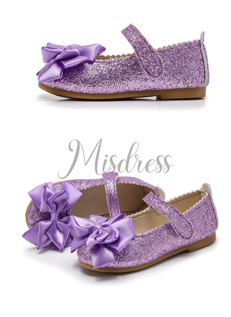 Purple/Pink/Gold Bowknot Sequin Wedding Flower Girl Shoes Kids Baby Princess Shoes