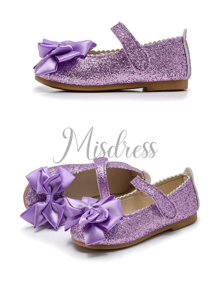 Purple/Pink/Gold Bowknot Sequin Wedding Flower Girl Shoes Kids Baby Princess Shoes