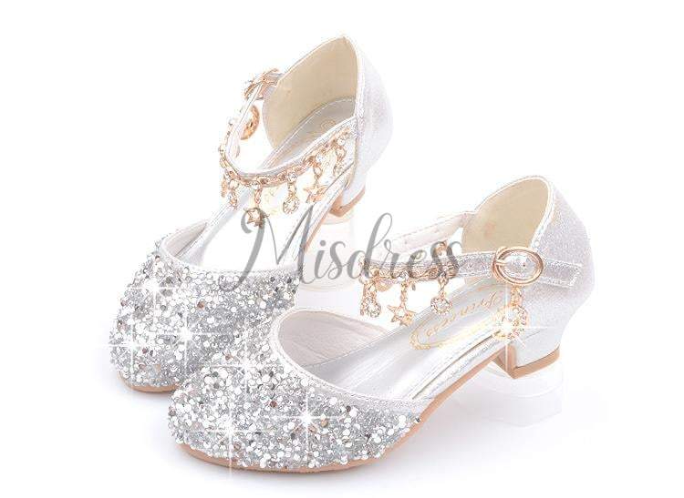 Purple/Silver/Pink Sequin Rhinestone Sandals Wedding Flower Girl Shoes High Heels Princess Dancing Shoes