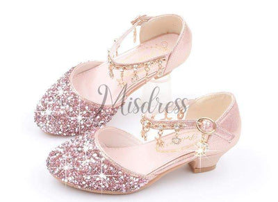 Purple/Silver/Pink Sequin Rhinestone Sandals Wedding Flower Girl Shoes High Heels Princess Dancing Shoes