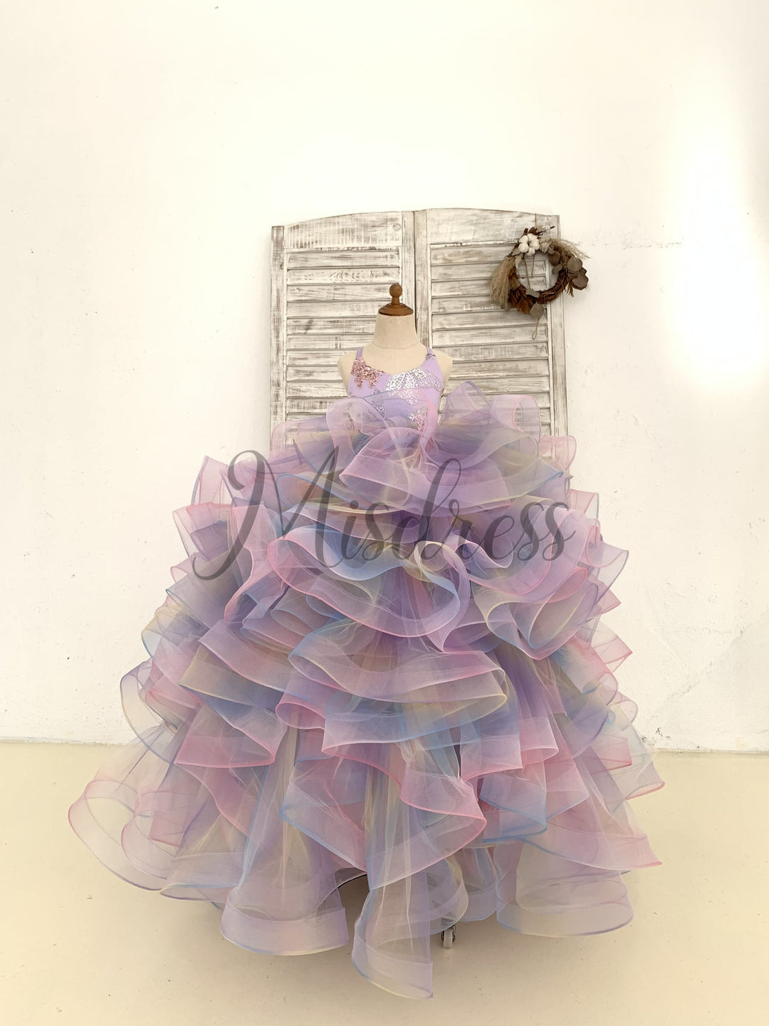 Rainbow Ruffle Tulle Butterfly Beaded Sequin Flower Girl Dress 3T