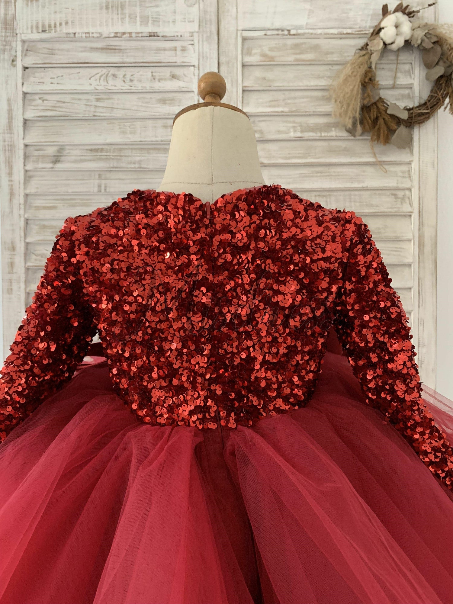 Long Sleeves Sequin Tulle Wedding Party Flower Girl Dress Kids Party Dress TUTU Princess Dress