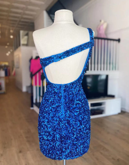 Sexy Glitter One Shoulder Hot Pink/Royal Blue Sequins 