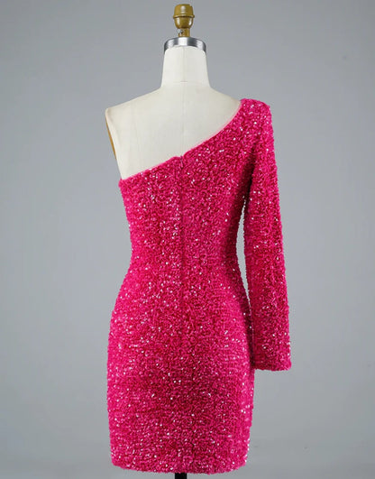 Sexy Glitter One Shoulder Single Sleeve Sequin Homecoming 