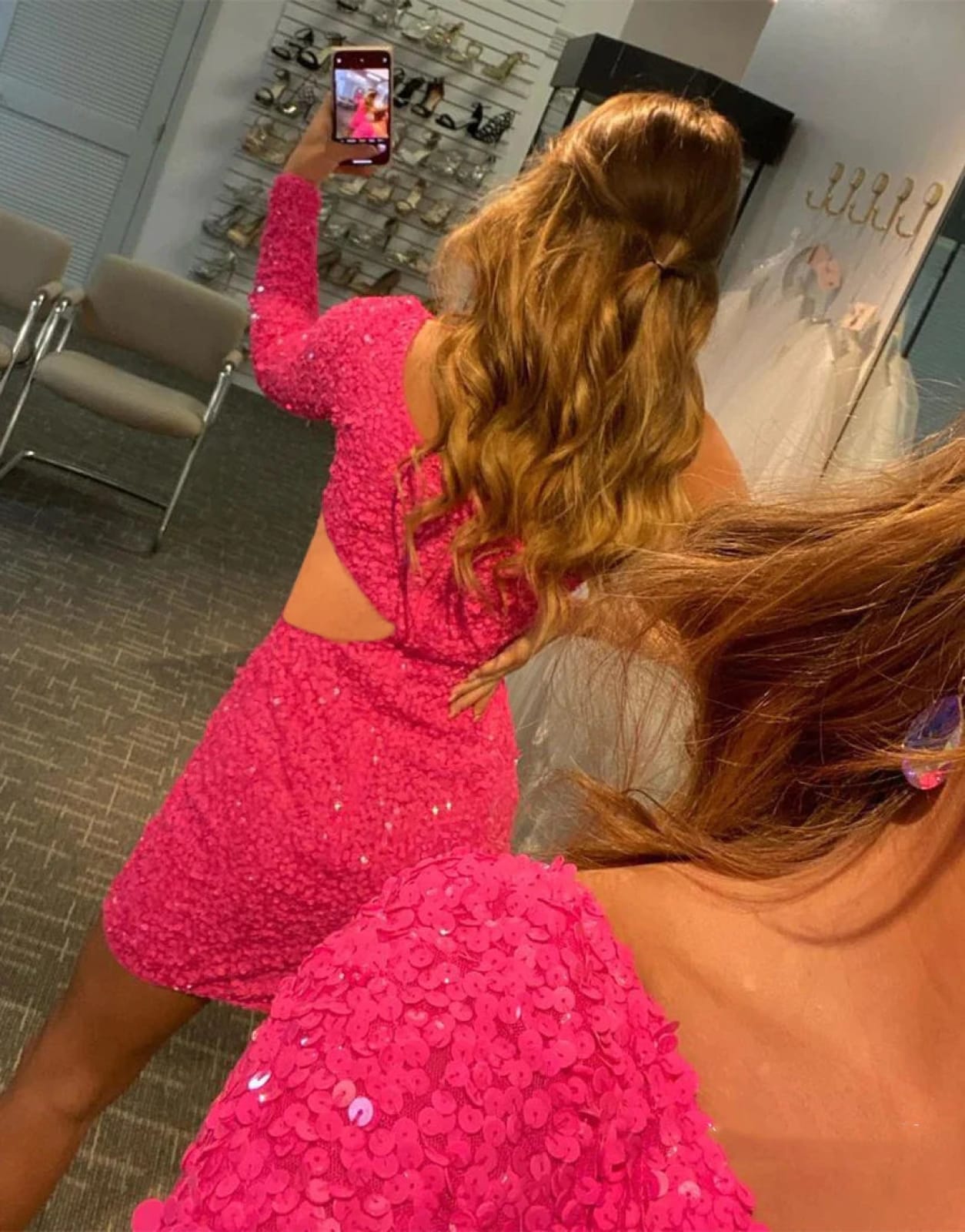 one sleeve sequin homecoming dress One Sleeve Long Sleeve Sequin Homecoming Dress Glamorous Sparkly Floor-Length Long One-Shoulder Glitter Gown