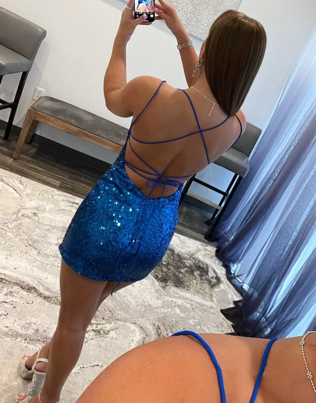 Sexy Halter Neck Royal Blue Sequins Straps Backless Short Homecoming Dress US 2 / Royal Blue Sexy Halter Neck Royal Blue Sequins Straps Backless Short Homecoming Dress US 2 / Royal Blue