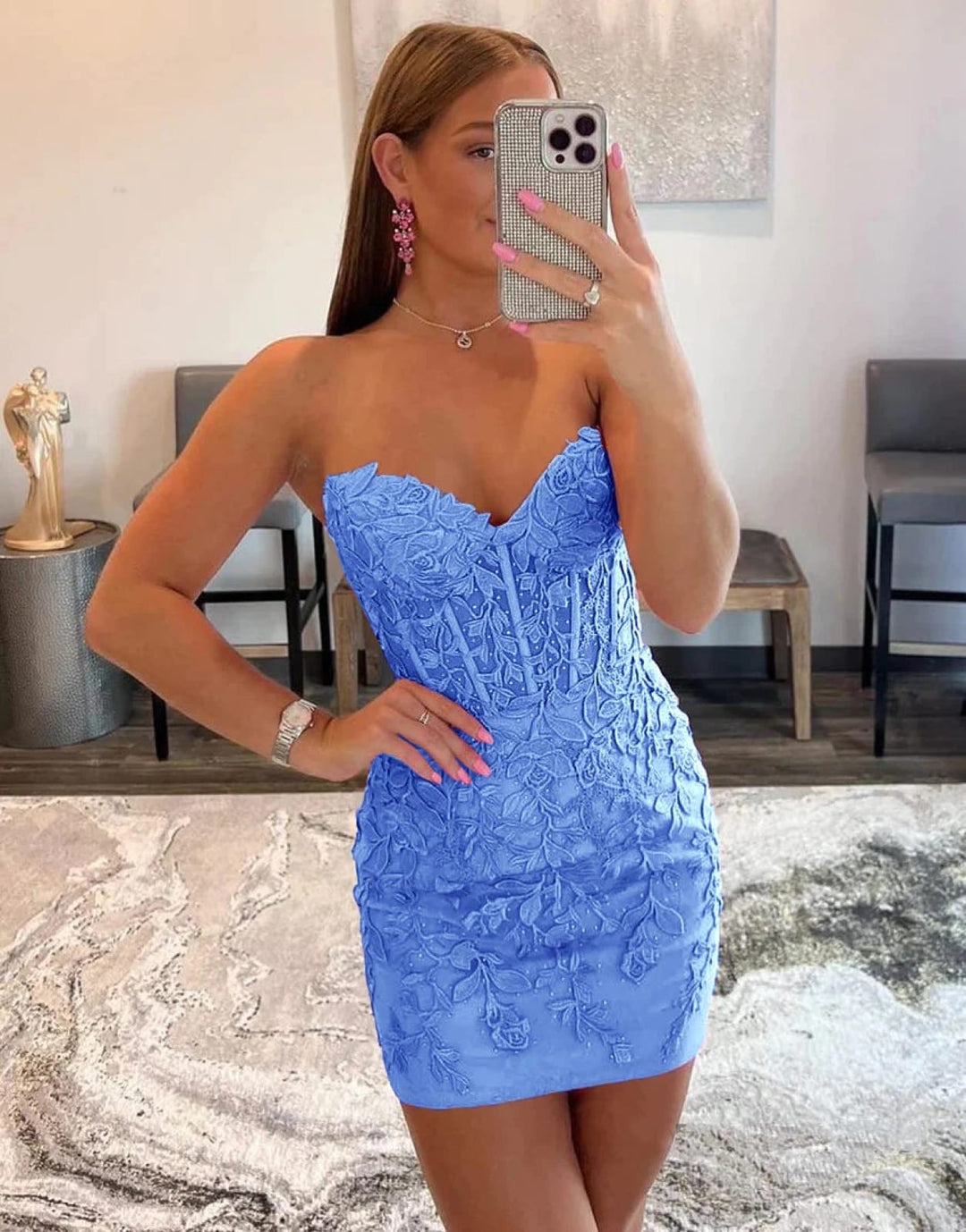 Sexy Lace strapsless Sweetheart Corset Back Short Mini Homecoming Dress Custom Size / Daffodil