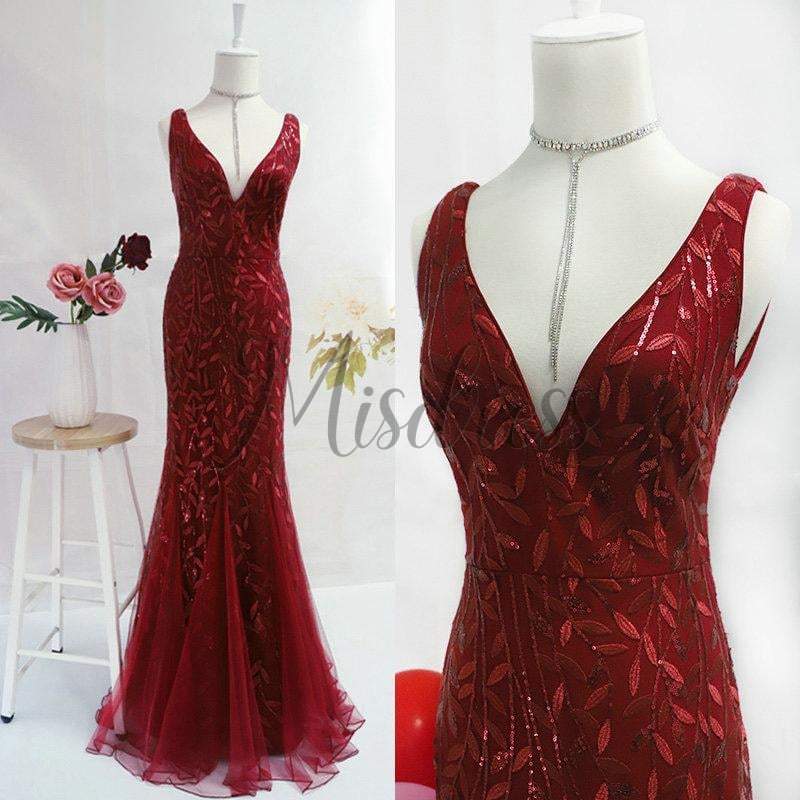 Sexy V Neck Tulle Sequin Evening Dress Prom Party Dress