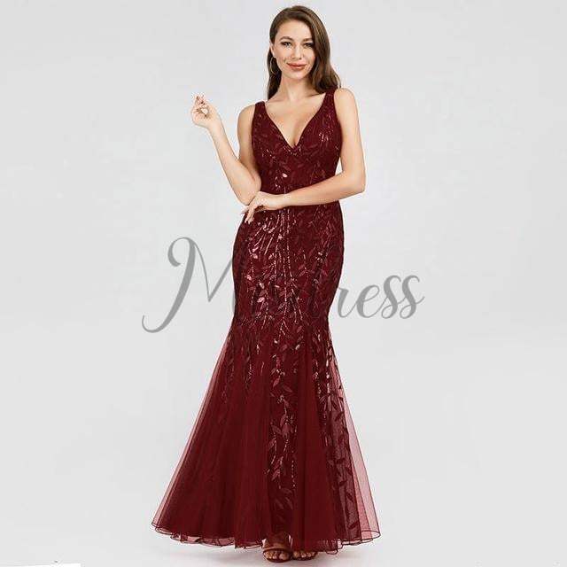 Sexy V Neck Tulle Sequin Evening Dress Prom Party Dress