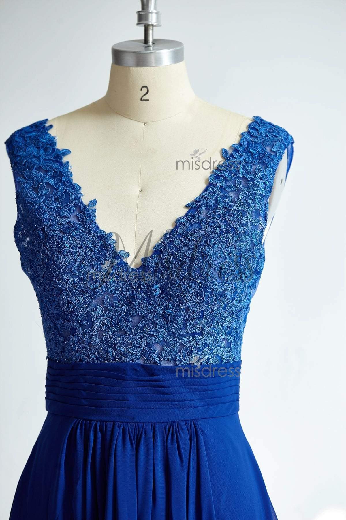 See Though Sexy V Neckline Royal Blue Lace Chiffon Bridesmaid Dress ...