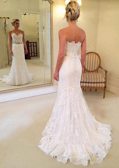Sheath Lace Wedding Dress Court Sweetheart Beaded Waistband 