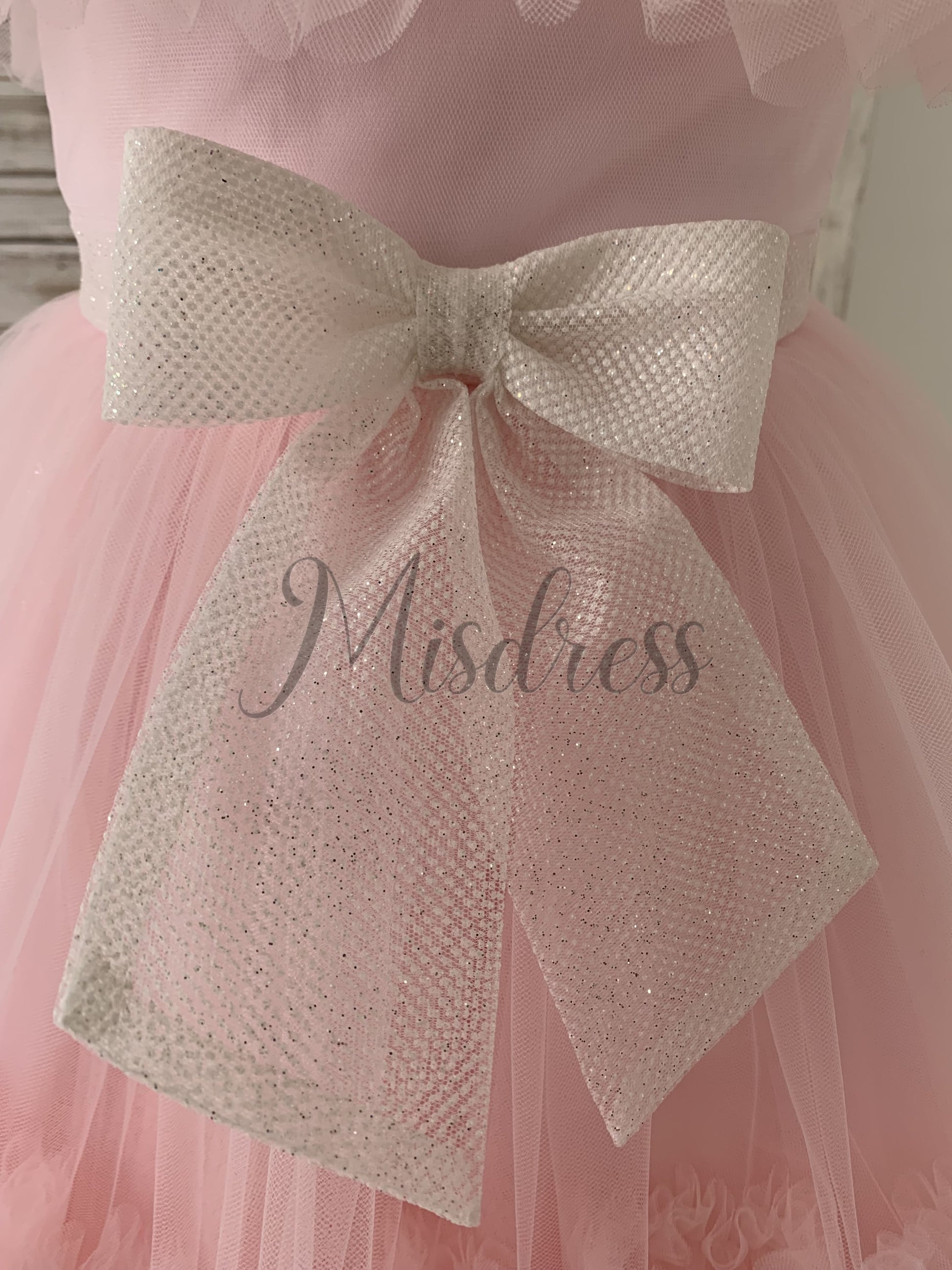 Sheer Neck Pink Ruffles Tulle Wedding Flower Girl Dress Kids Party Glittering Bow