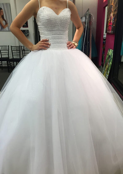 Shiny Beaded Sweetheart Tulle Sleeveless Ball Gown Bridal 