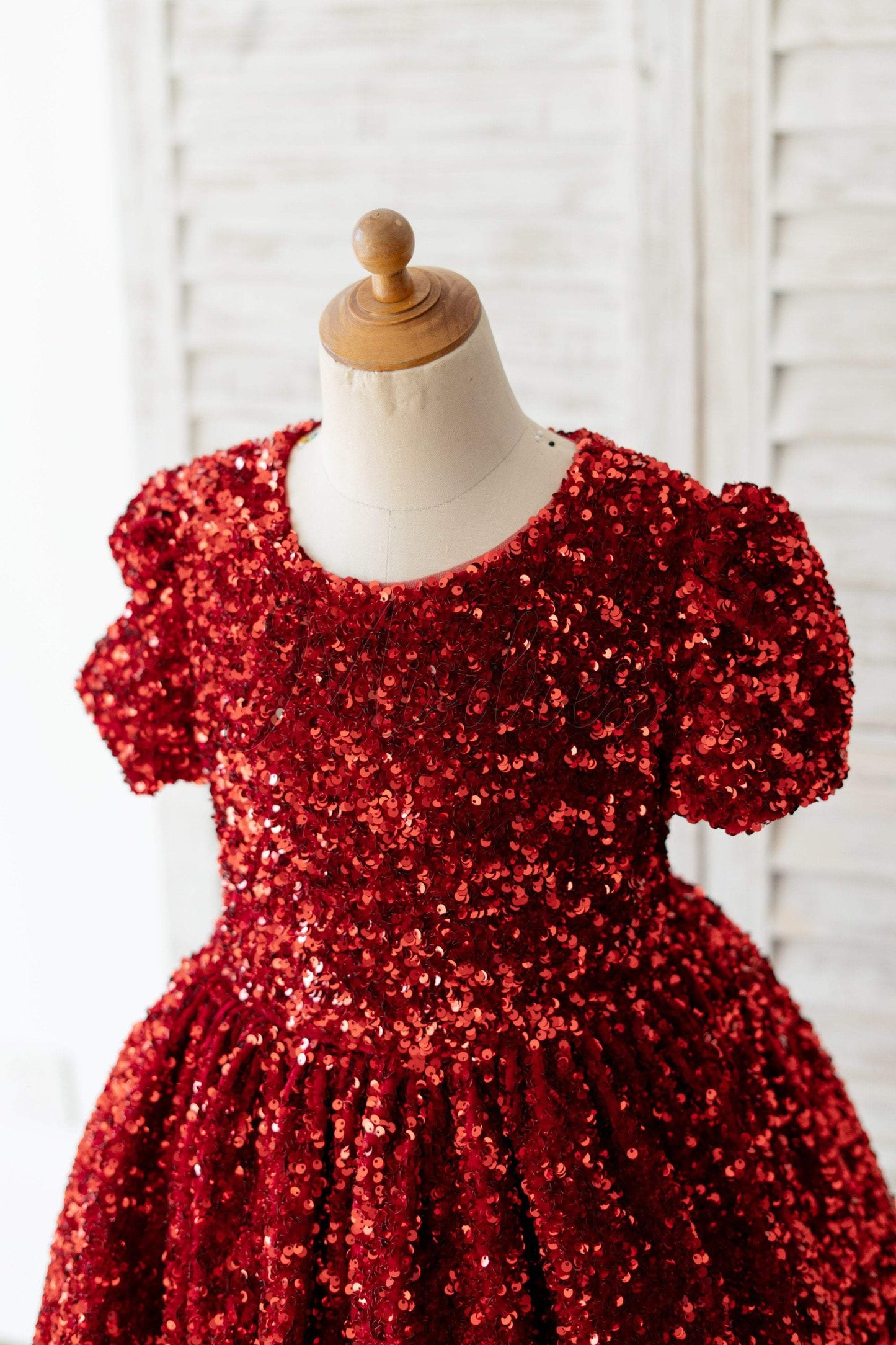 Short Sleeves Burgundy Sequin Wedding Flower Girl Dress Kids Party Dress