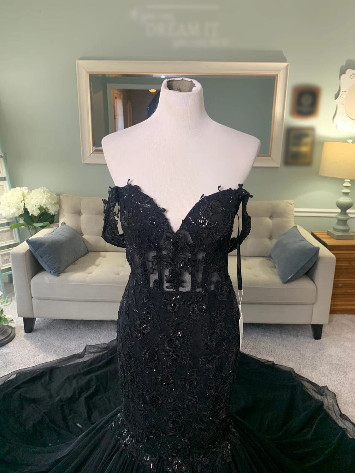 black mermaid dress wedding Off Shoulder Corset Lace Tulle Court gothic celebrations Shrink-Free Size:Standard Unique Vintage Plus Size