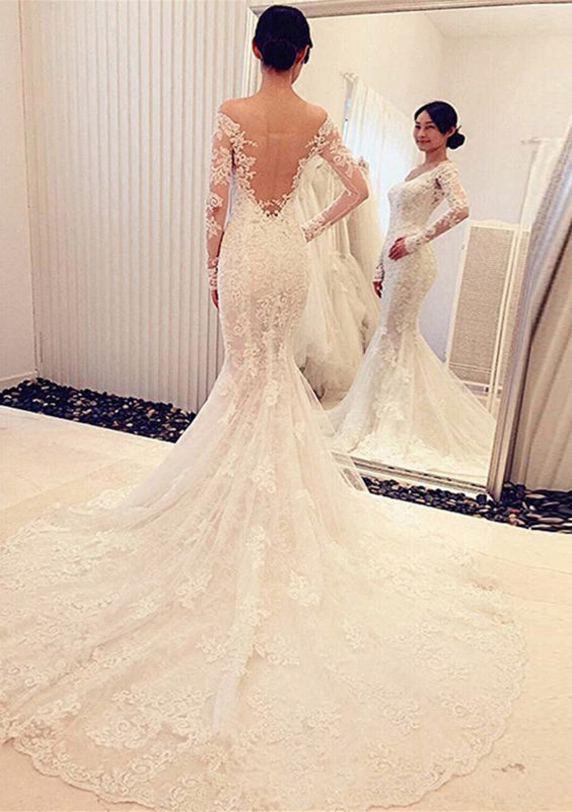 Off Shoulder Lace Mermaid Bridal Gown Wedding Dress 