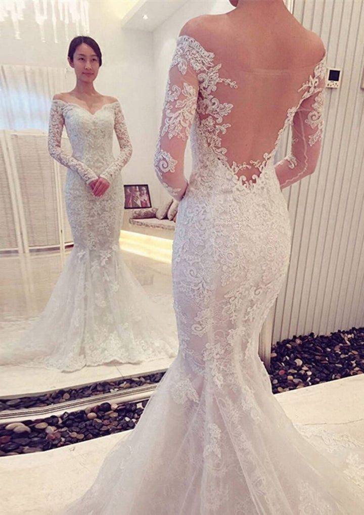 Off Shoulder Lace Mermaid Bridal Gown Wedding Dress 
