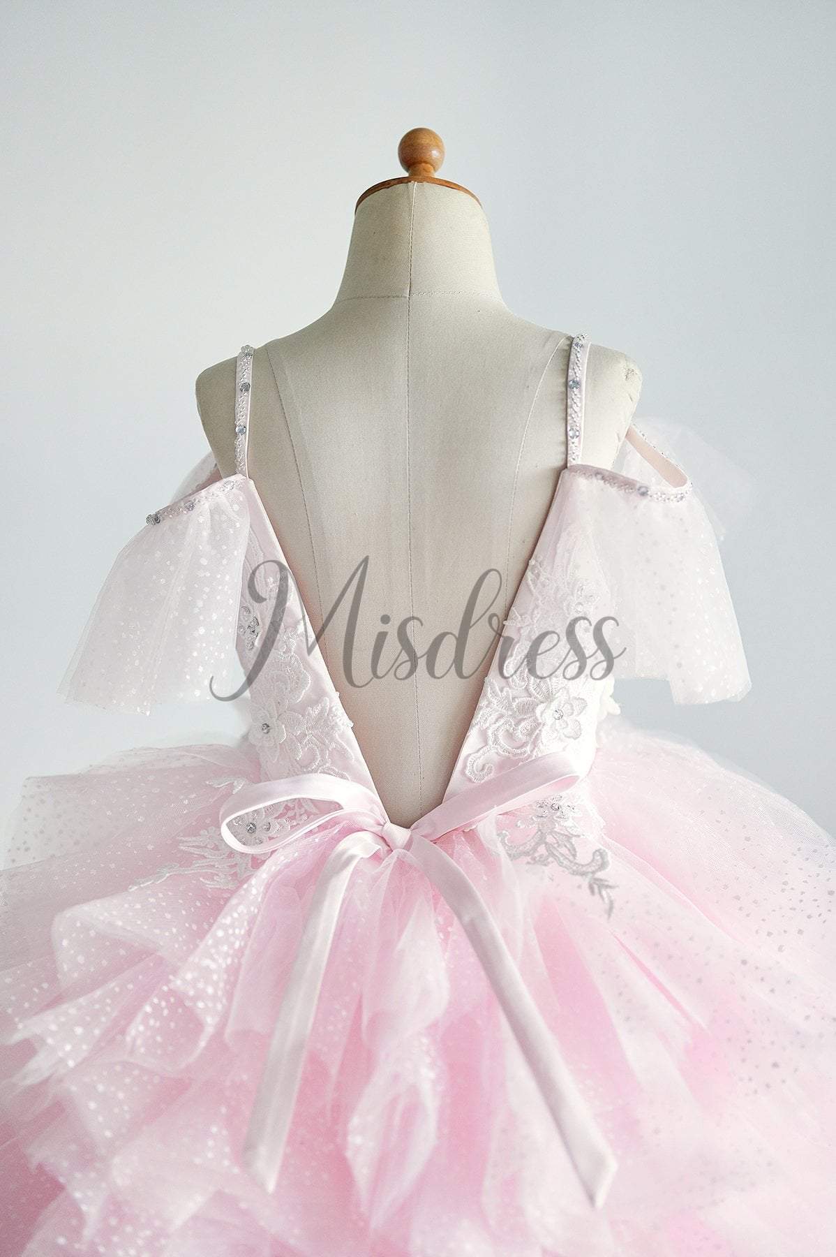 Off Shoulder Pink Polka Dot Lace Tulle Ball Gown Wedding Flower Girl Dress - Flower Girl Dresses
