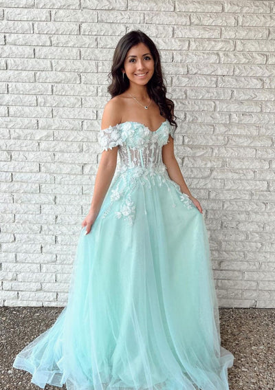 Off-the-Shoulder A-line Long/Floor-Length Tulle Prom Dress