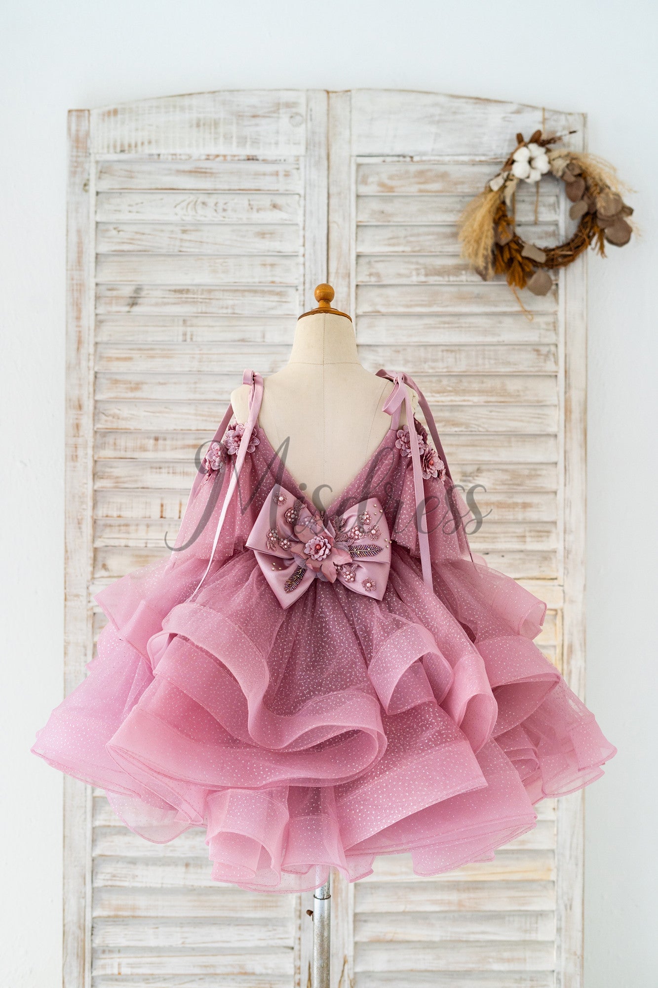 Silver Gray Glittering Tulle Spaghetti Straps V Back Wedding Flower Girl Dress Kids Party Dress