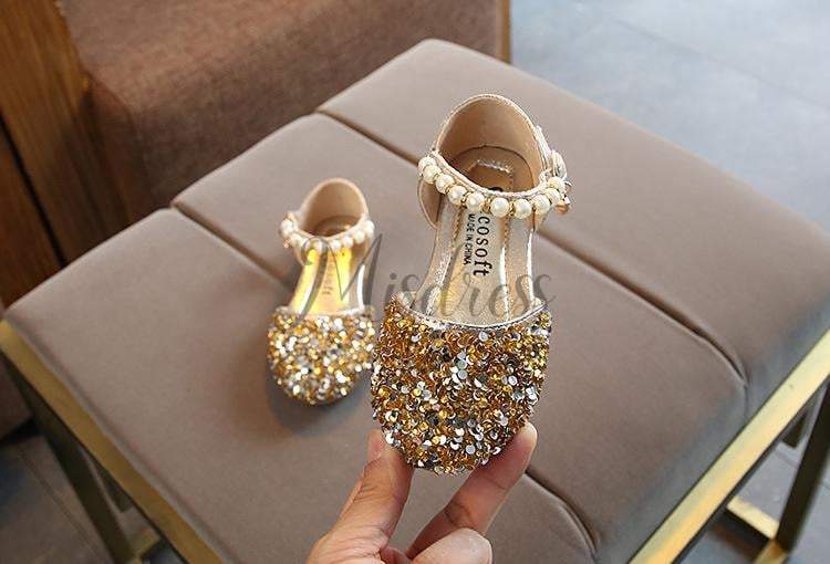 Silver/Gold/Pink Beaded Flower Girl Shoes Baby Dancing Kids Sandals Wedding Shoes - US 5.5 / Gold