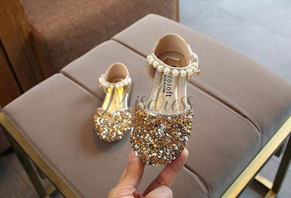 Silver/Gold/Pink Beaded Flower Girl Shoes Baby Dancing Kids Sandals Wedding Shoes - US 5.5 / Gold