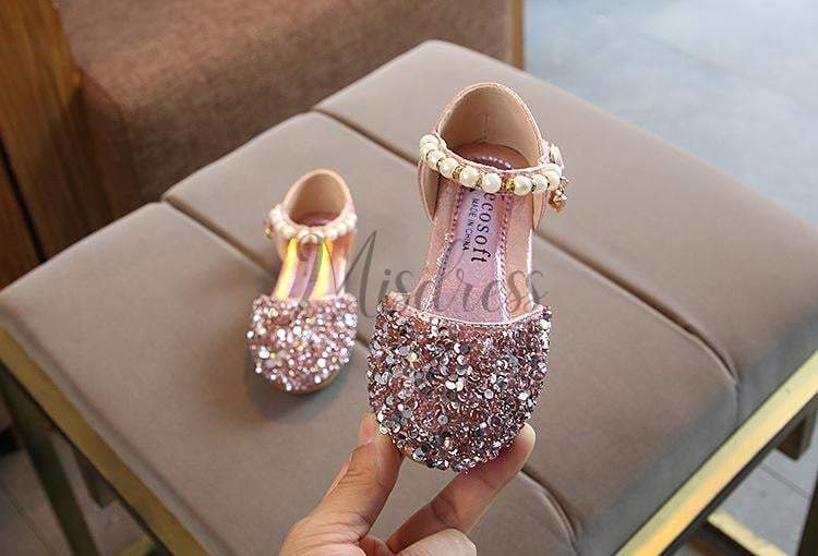 Silver/Gold/Pink Beaded Flower Girl Shoes Baby Dancing Kids Sandals Wedding Shoes - US 5.5 / Pink