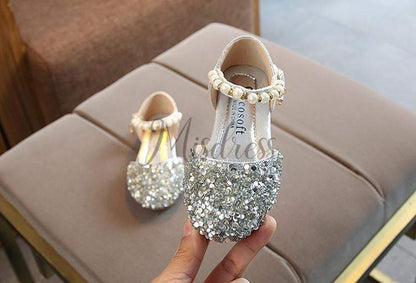 Silver/Gold/Pink Beaded Flower Girl Shoes Baby Dancing Kids Sandals Wedding Shoes - US 5.5 / Silver
