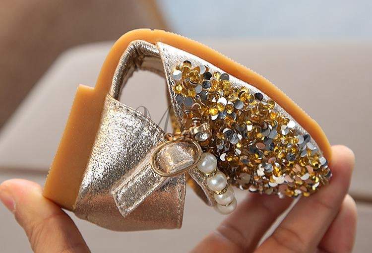 Silver/Gold/Pink Beaded Flower Girl Shoes Baby Dancing Kids Sandals Wedding Shoes