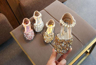 Silver/Gold/Pink Beaded Flower Girl Shoes Baby Dancing Kids Sandals Wedding Shoes