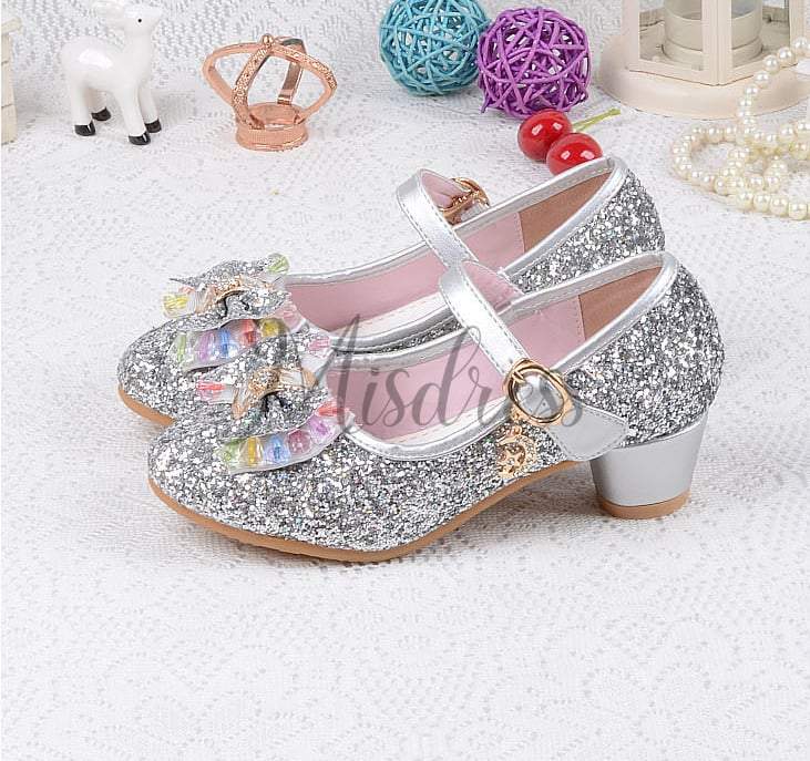 Silver/Gold/Pink Sequin Glitter Leather Wedding Princess Flower Girl Shoes Baby Kids Party Shoes