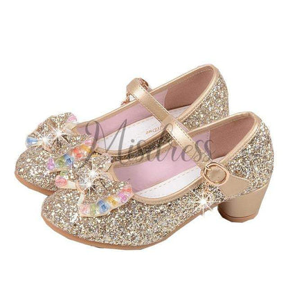 Silver/Gold/Pink Sequin Glitter Leather Wedding Princess Flower Girl Shoes Baby Kids Party Shoes - EU Size 26 / Gold