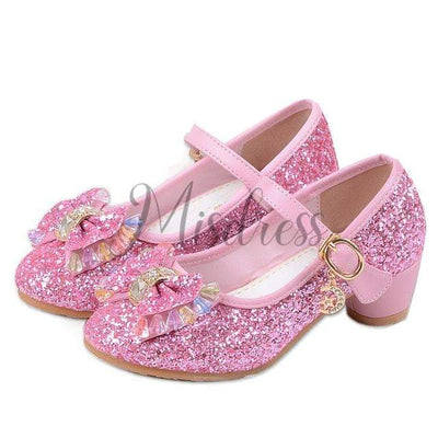 Silver/Gold/Pink Sequin Glitter Leather Wedding Princess Flower Girl Shoes Baby Kids Party Shoes - EU Size 26 / Pink