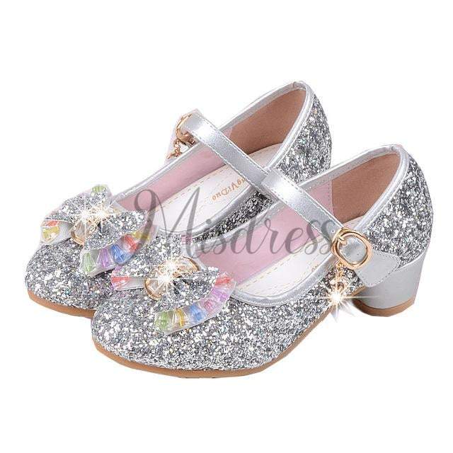 Silver/Gold/Pink Sequin Glitter Leather Wedding Princess Flower Girl Shoes Baby Kids Party Shoes - EU Size 26 / Silver