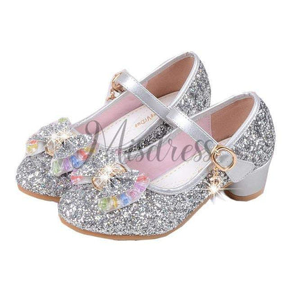 Silver/Gold/Pink Sequin Glitter Leather Wedding Princess Flower Girl Shoes Baby Kids Party Shoes - EU Size 26 / Silver